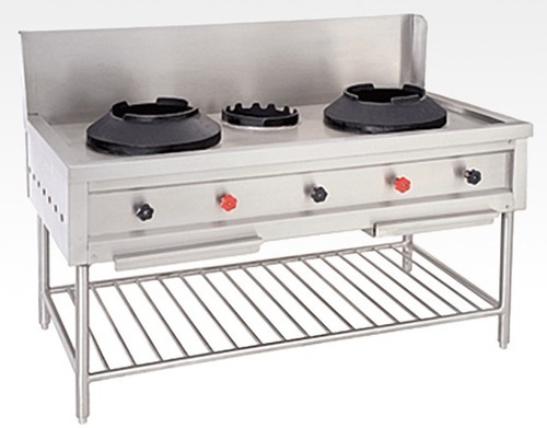 Two + One Burner Chinese Gas Range With 15“ Splash-back