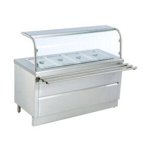 Ss Service Bain Marie With Sneeze Guard (glass) For 4 Gn Pans Of 1/1