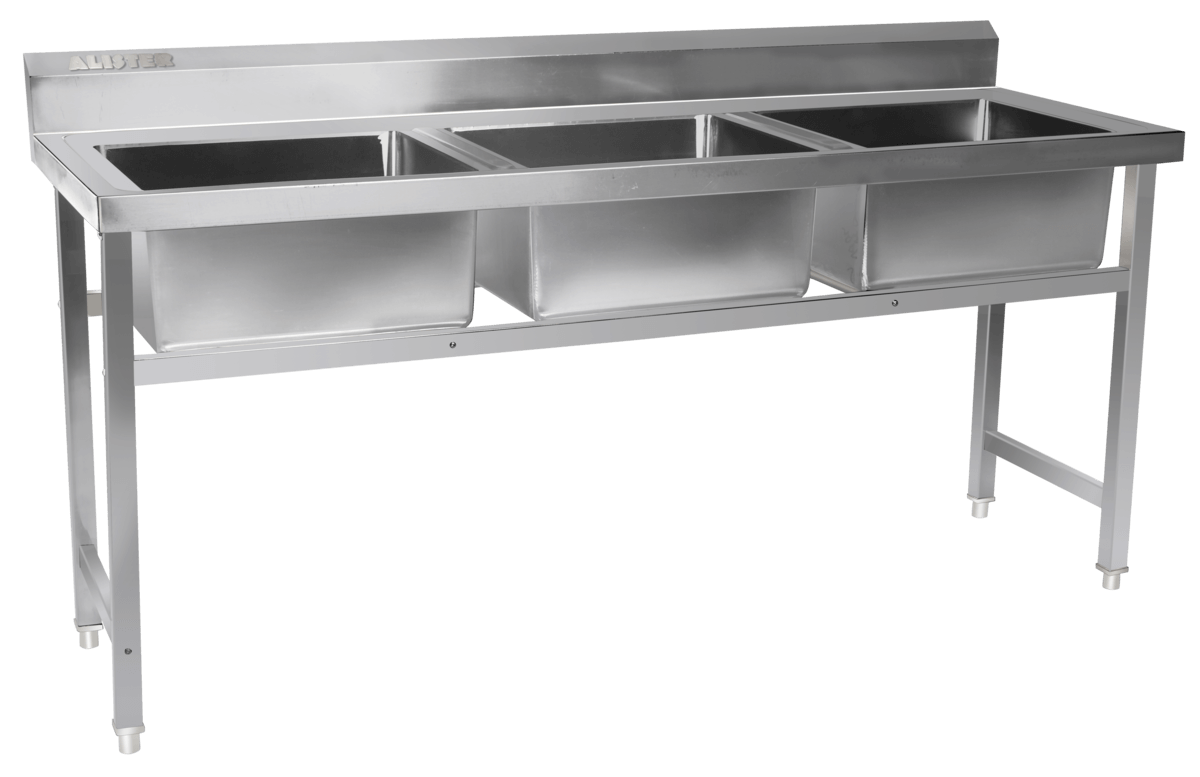 Ss Three Sink Unit With Splash-back